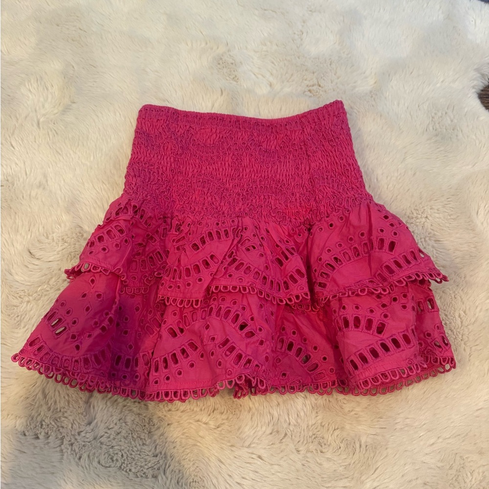 Main Strip Hot Pink Lace Ruffle Mini Skirt Hazel and Olive Rush